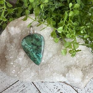 African Turquoise 925 Sterling Silver Plated Teardrop Pendant green blue black
